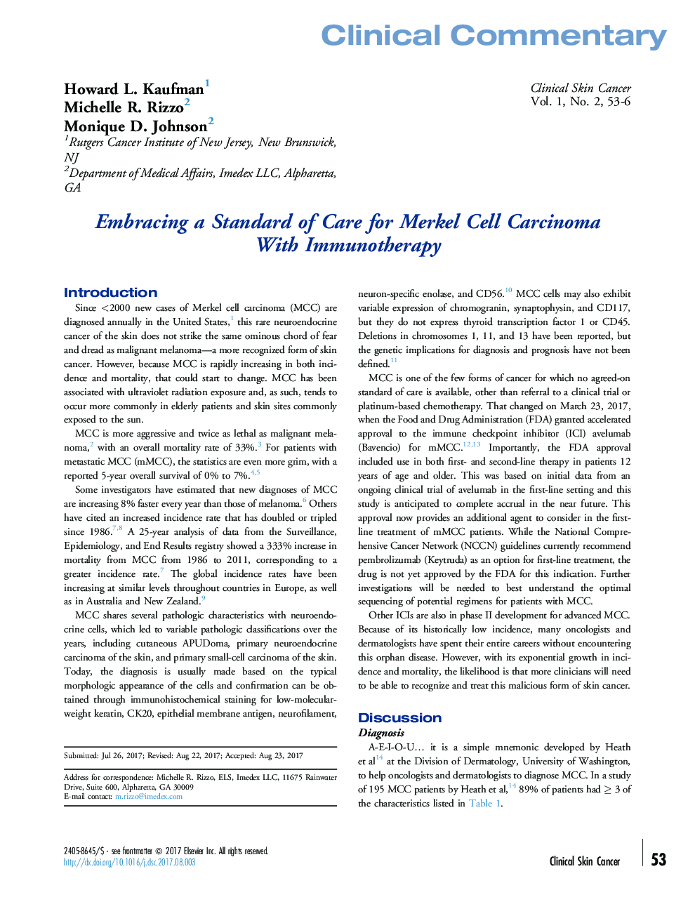 پیشگیری از استاندارد مراقبت برای کارسینوم سلول مرکل با استفاده از ایمونوتراپی 