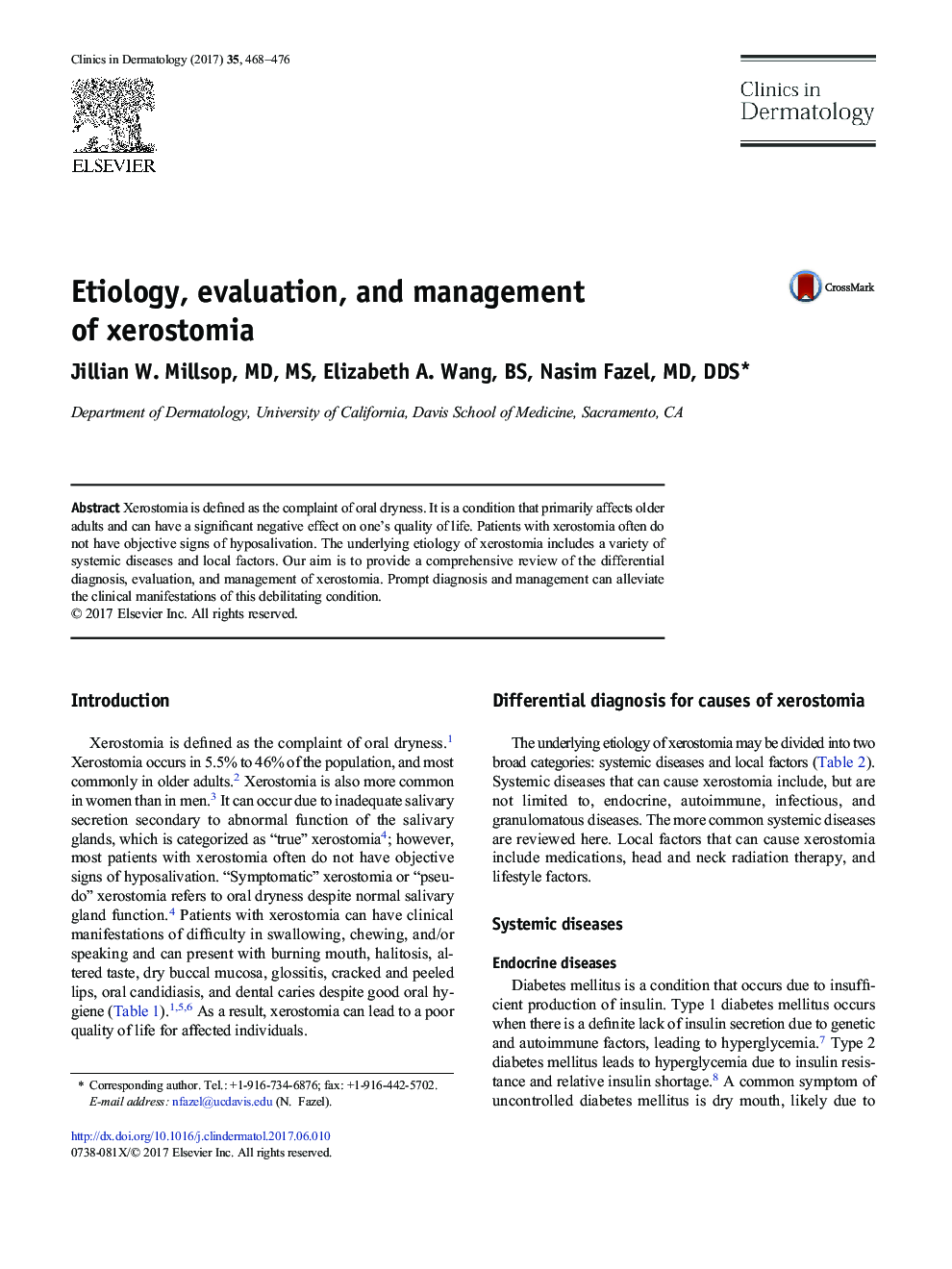 Etiology, evaluation, and management of xerostomia