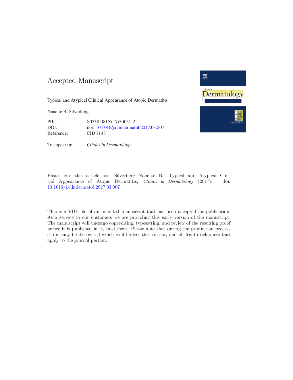 Typical and atypical clinical appearance of atopic dermatitis