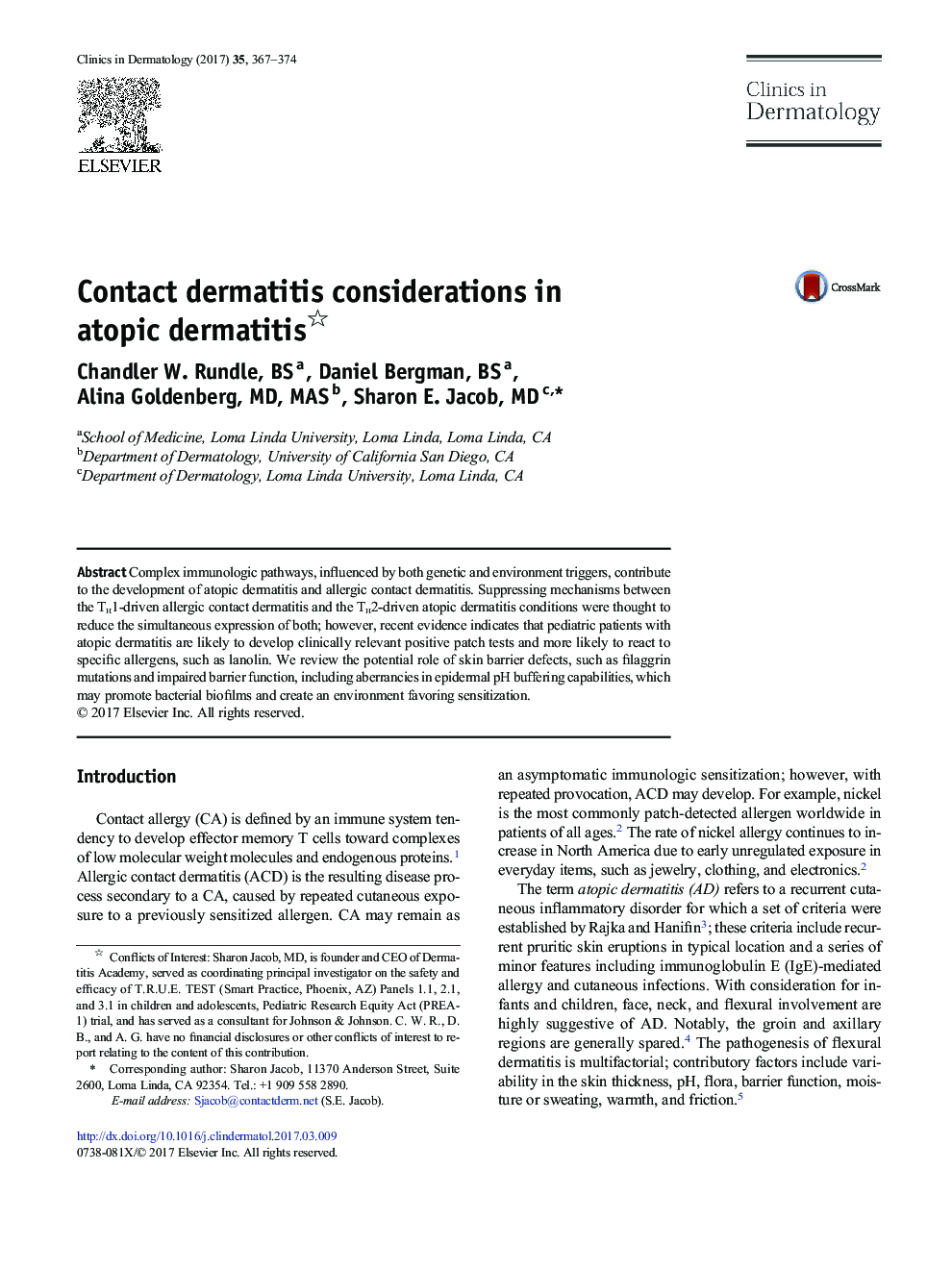 Contact dermatitis considerations in atopic dermatitis