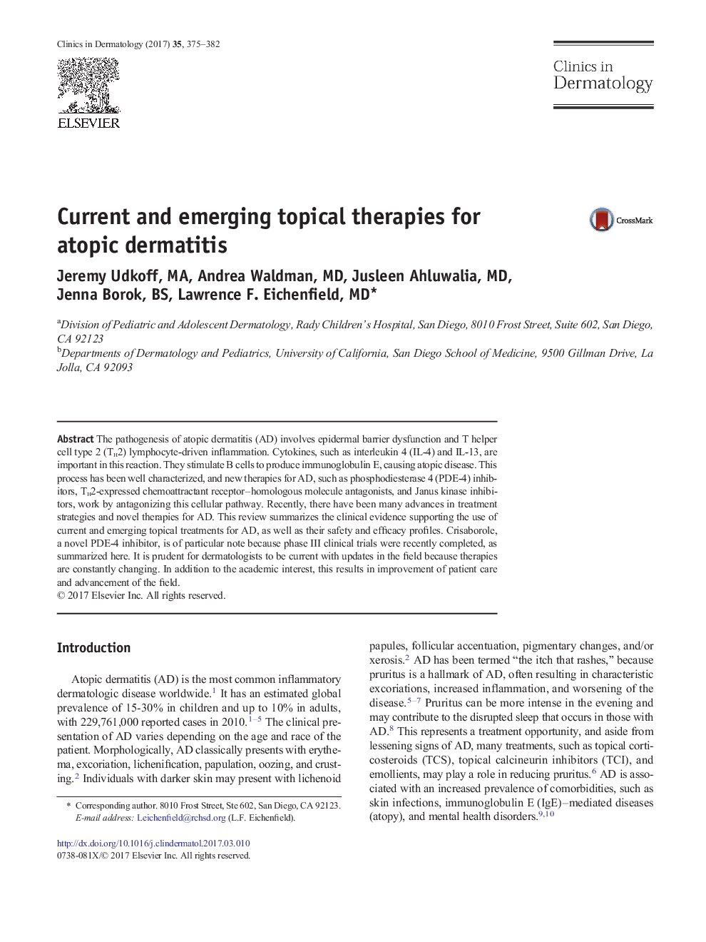 Current and emerging topical therapies for atopic dermatitis