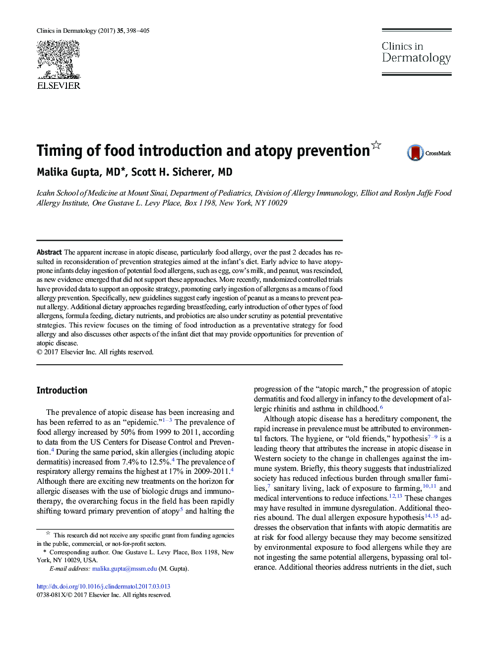 Timing of food introduction and atopy prevention