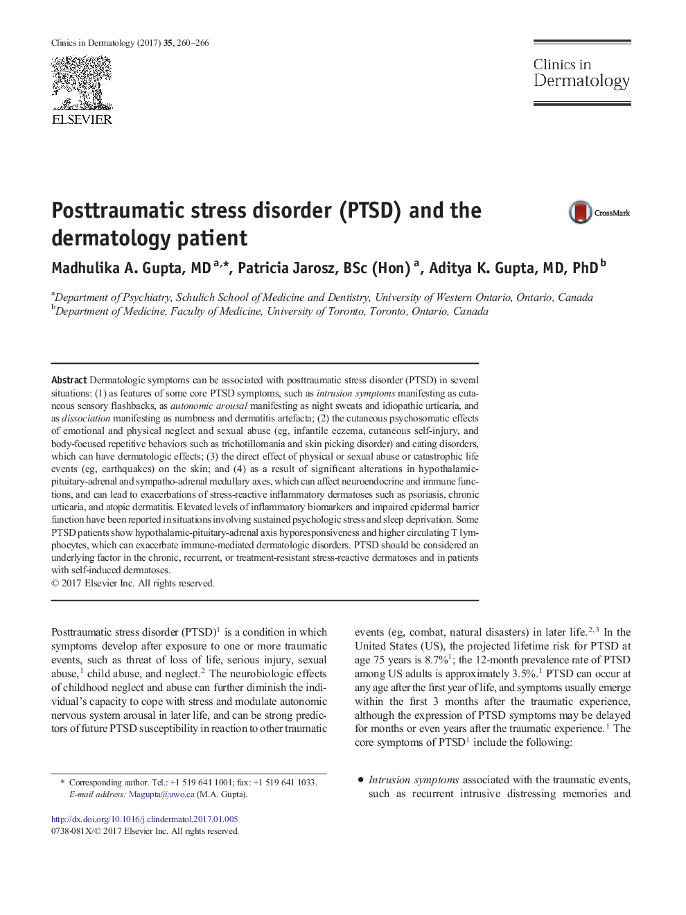 Posttraumatic stress disorder (PTSD) and the dermatology patient