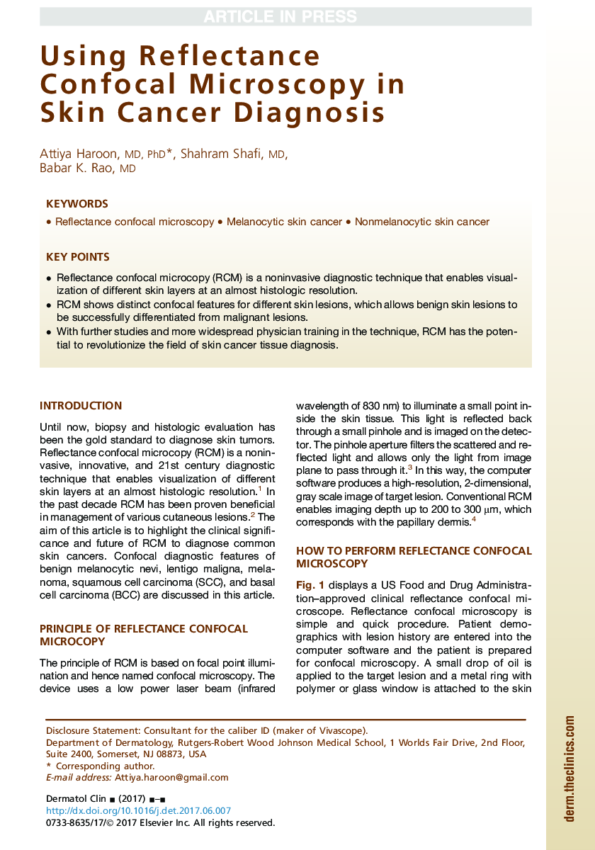 Using Reflectance Confocal Microscopy in Skin Cancer Diagnosis