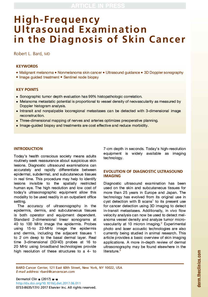 High-Frequency Ultrasound Examination in the Diagnosis of Skin Cancer