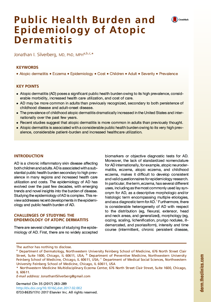 Public Health Burden and Epidemiology of Atopic Dermatitis