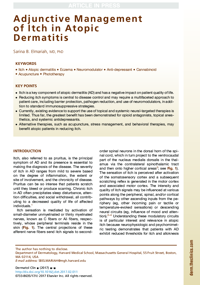 Adjunctive Management of Itch in Atopic Dermatitis