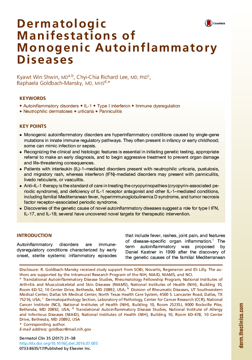 Dermatologic Manifestations of Monogenic Autoinflammatory Diseases