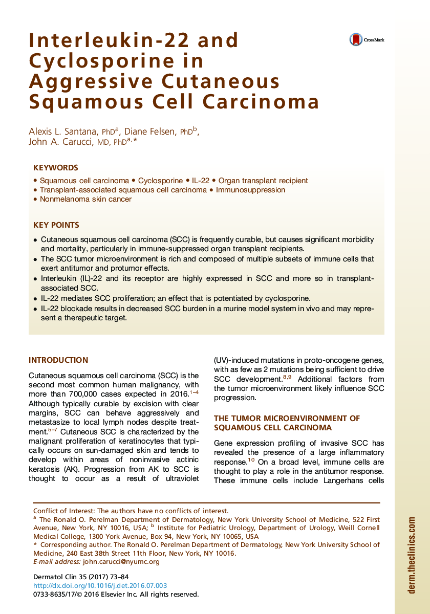 Interleukin-22 and Cyclosporine in Aggressive Cutaneous Squamous Cell Carcinoma