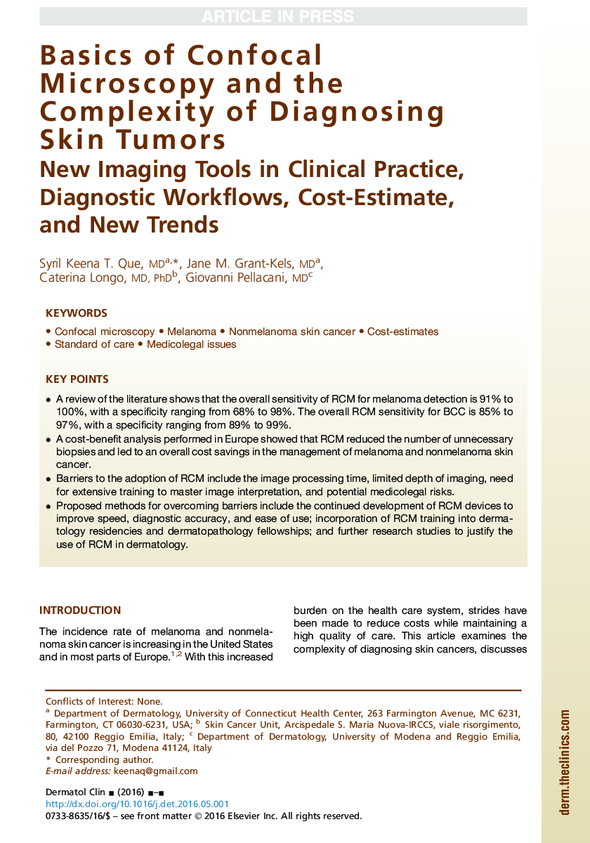 Basics of Confocal Microscopy and the Complexity of Diagnosing SkinÂ Tumors