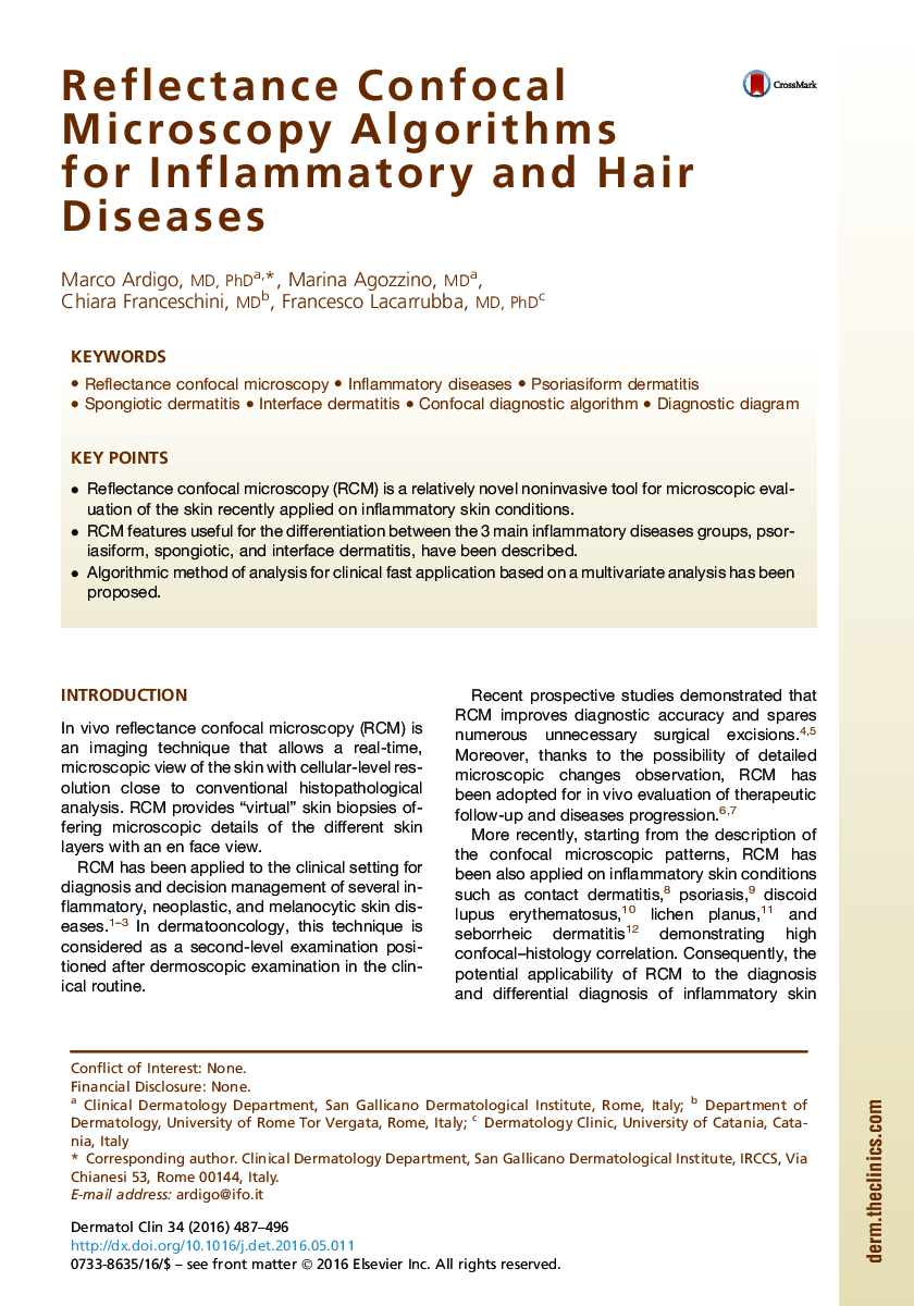 Reflectance Confocal Microscopy Algorithms for Inflammatory and Hair Diseases