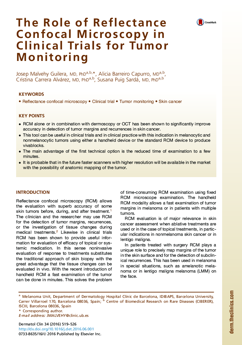 The Role of Reflectance Confocal Microscopy in Clinical Trials for Tumor Monitoring