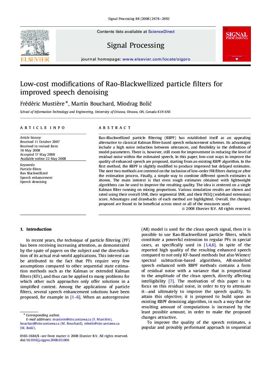 Low-cost modifications of Rao-Blackwellized particle filters for improved speech denoising