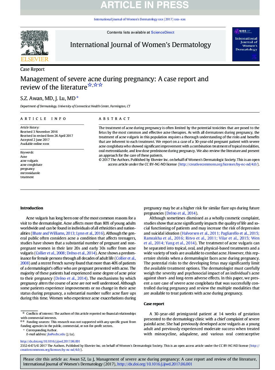 Management of severe acne during pregnancy: A case report and review of the literature