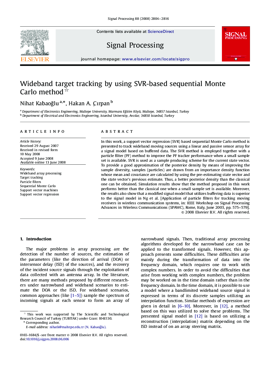 Wideband target tracking by using SVR-based sequential Monte Carlo method 