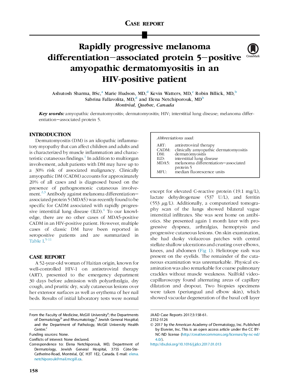 Rapidly progressive melanoma differentiation-associated protein 5-positive amyopathic dermatomyositis in an HIV-positive patient