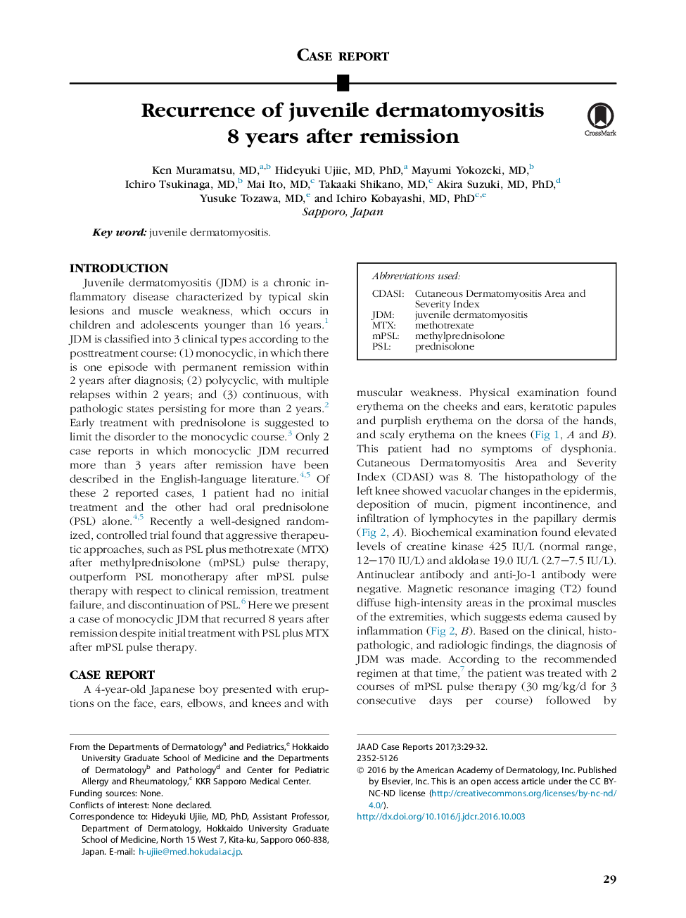 Recurrence of juvenile dermatomyositis 8Â years after remission