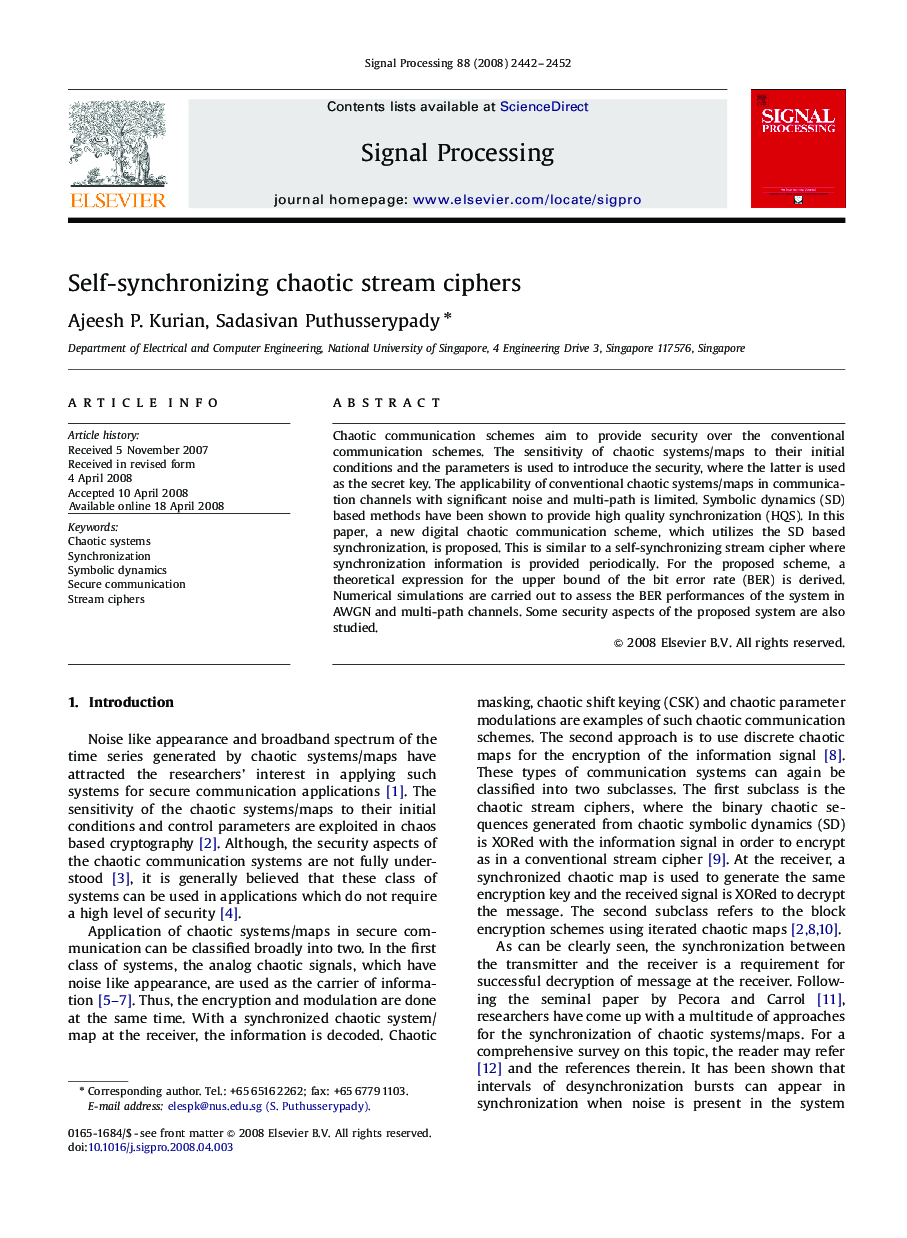 Self-synchronizing chaotic stream ciphers