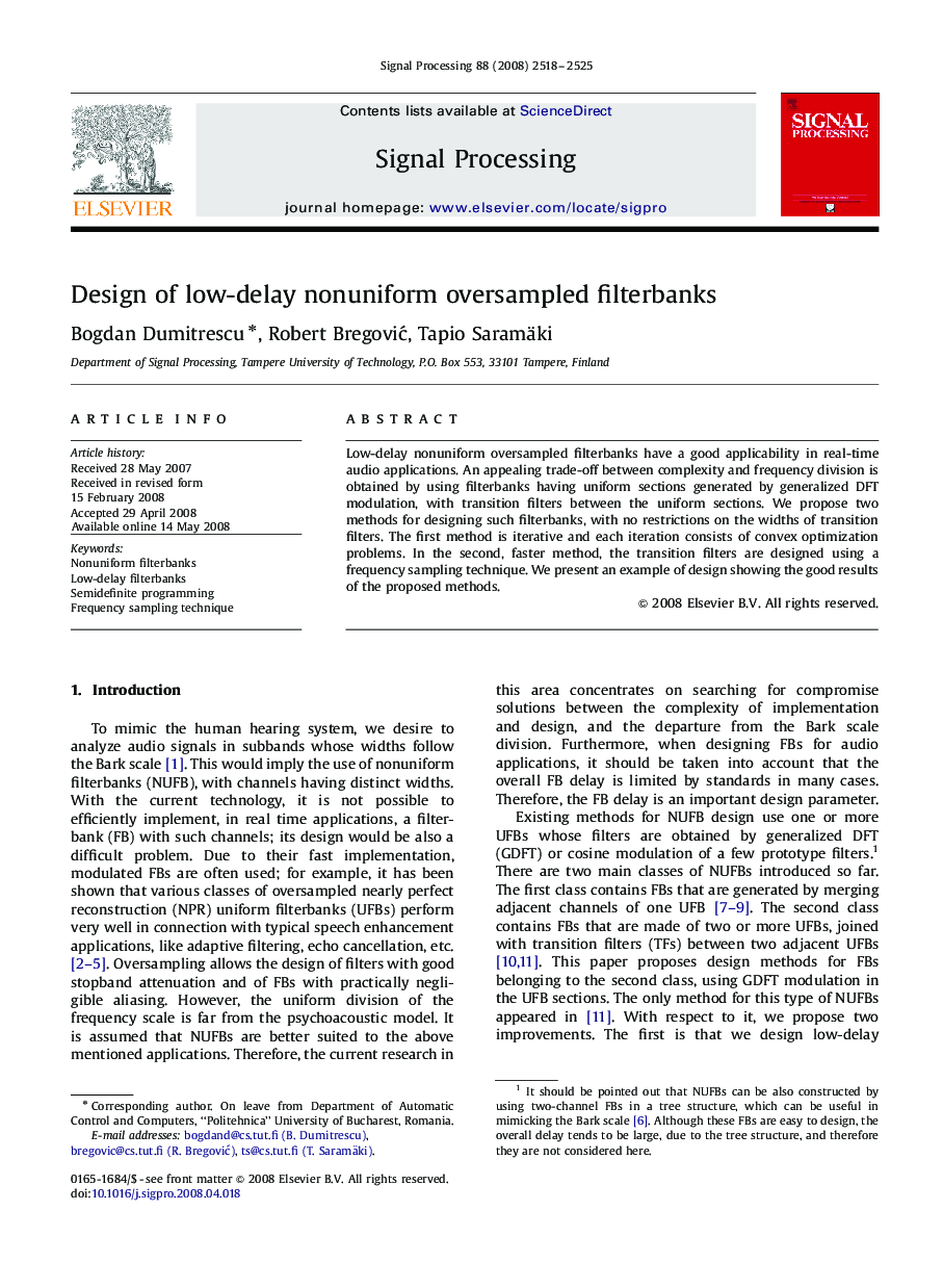 Design of low-delay nonuniform oversampled filterbanks