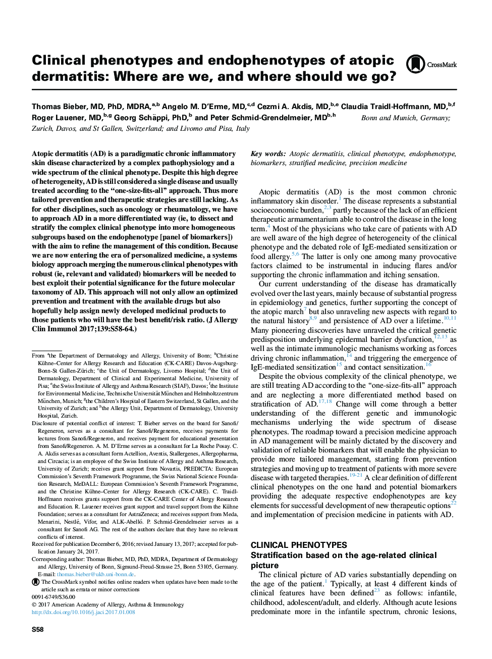 Clinical phenotypes and endophenotypes of atopic dermatitis: Where are we, and where should we go?