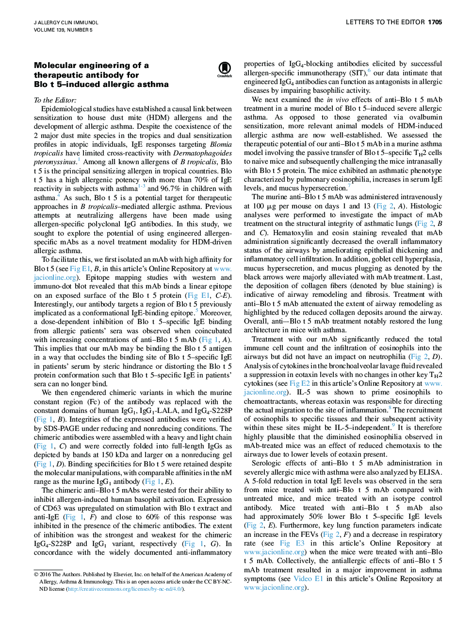 Molecular engineering of a therapeutic antibody for Blo t 5-induced allergic asthma