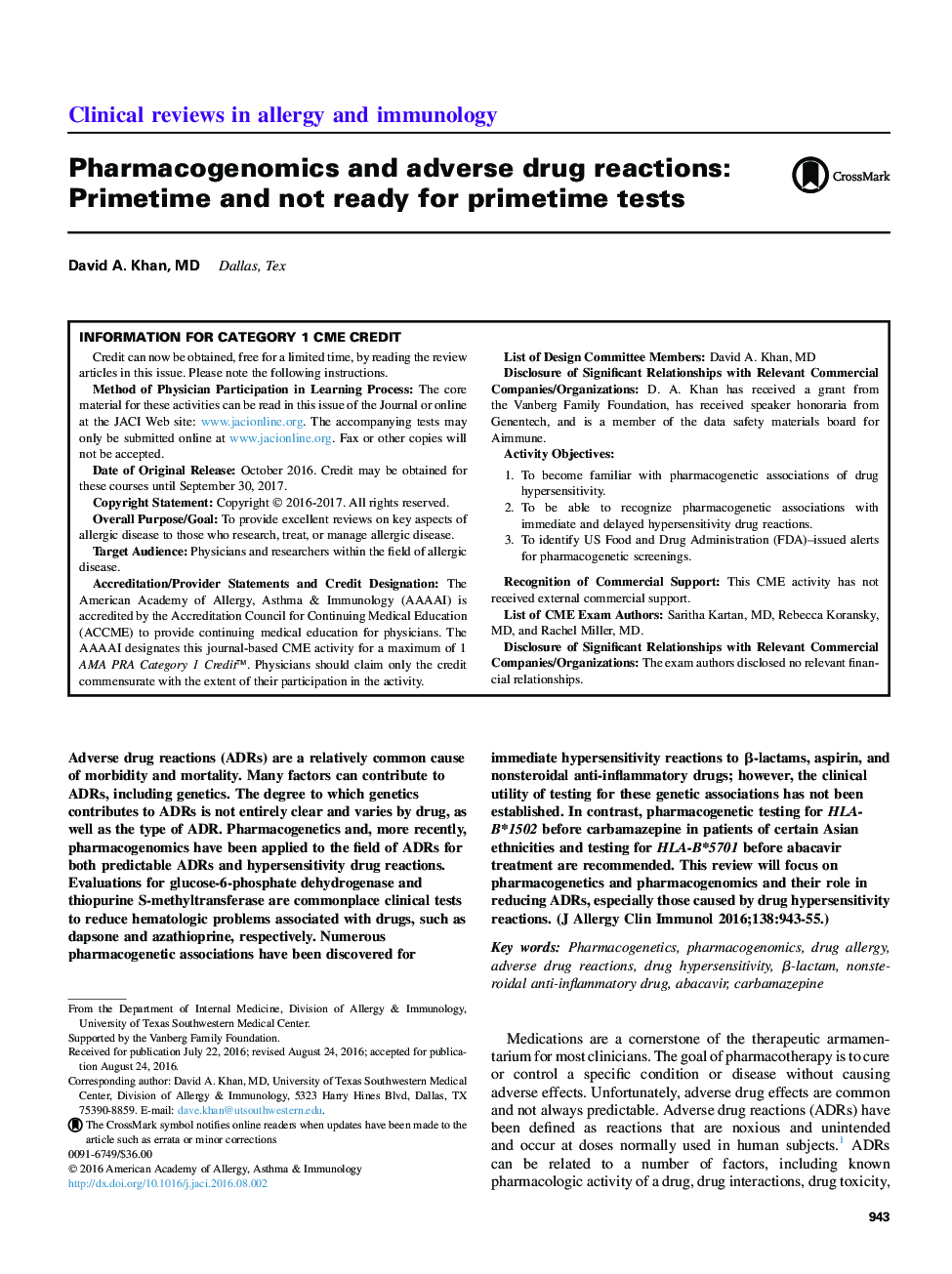 Pharmacogenomics and adverse drug reactions: Primetime and not ready for primetime tests