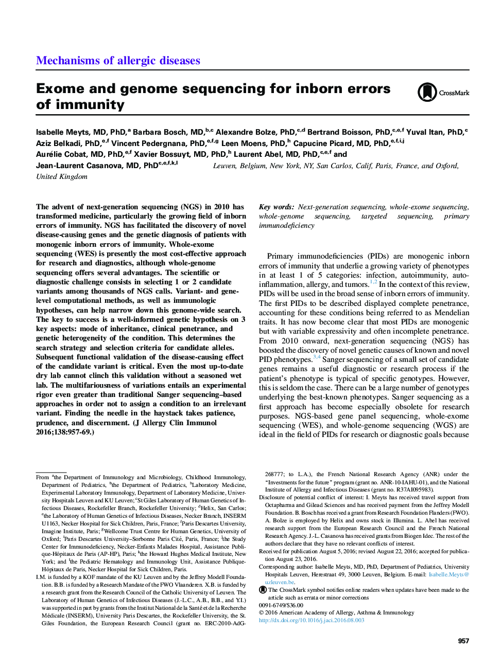 Exome and genome sequencing for inborn errors of immunity