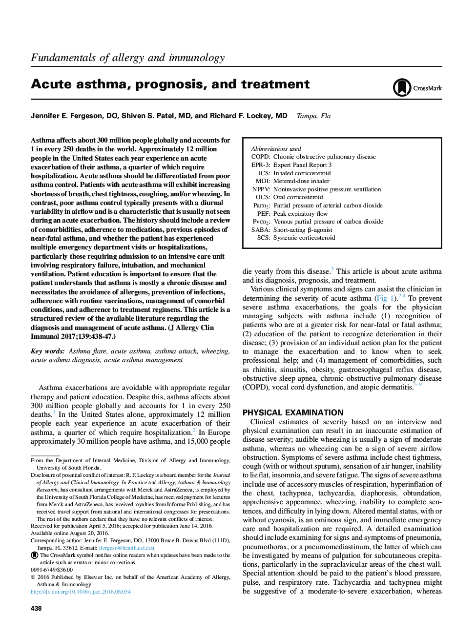 Acute asthma, prognosis, and treatment