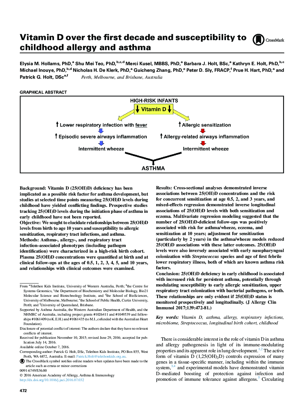 Vitamin D over the first decade and susceptibility to childhood allergy and asthma