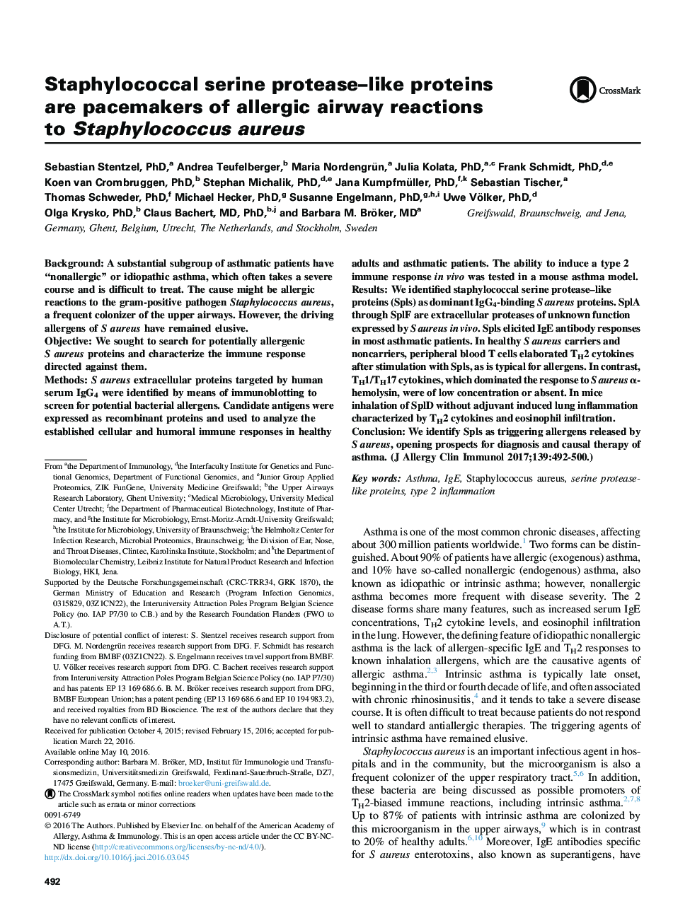 Staphylococcal serine protease-like proteins are pacemakers of allergic airway reactions to Staphylococcus aureus