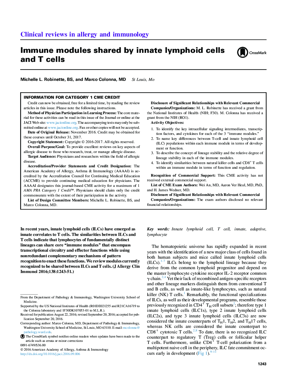 Immune modules shared by innate lymphoid cells and TÂ cells