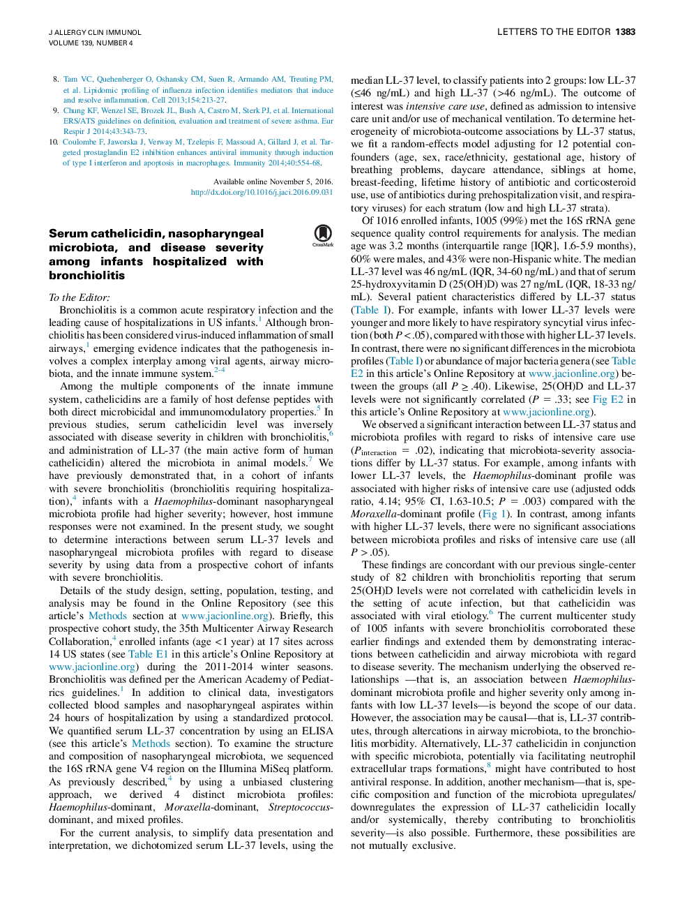 کتلییدیدین سرم، میکروبیوتا نازوفارنکس و شدت بیماری در نوزادان بستری شده با برونشیولیت 