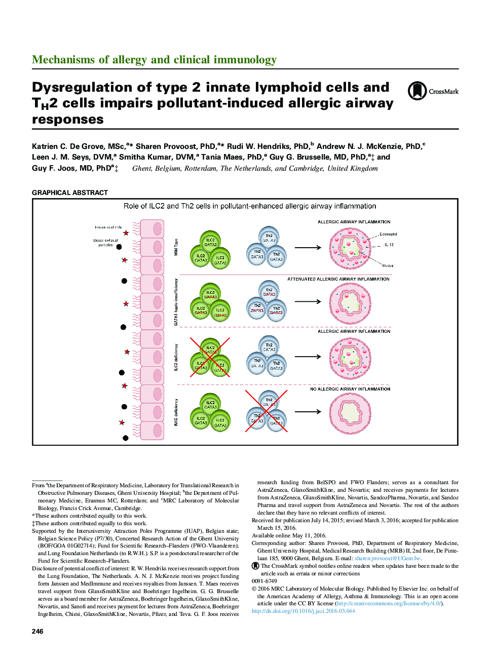 Dysregulation of type 2 innate lymphoid cells and TH2 cells impairs pollutant-induced allergic airway responses