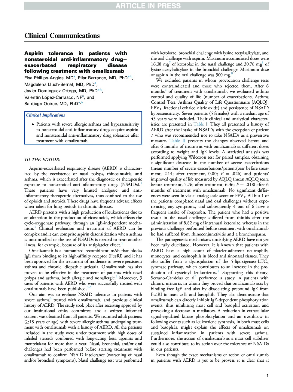 Aspirin tolerance in patients with nonsteroidal anti-inflammatory drug-exacerbated respiratory disease following treatment with omalizumab