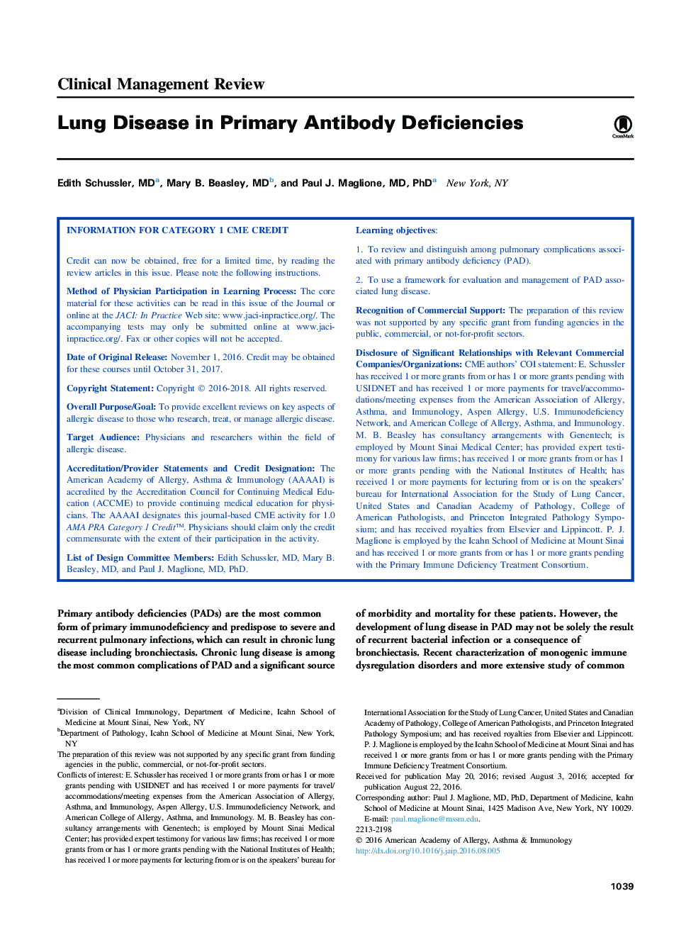 Lung Disease in Primary Antibody Deficiencies