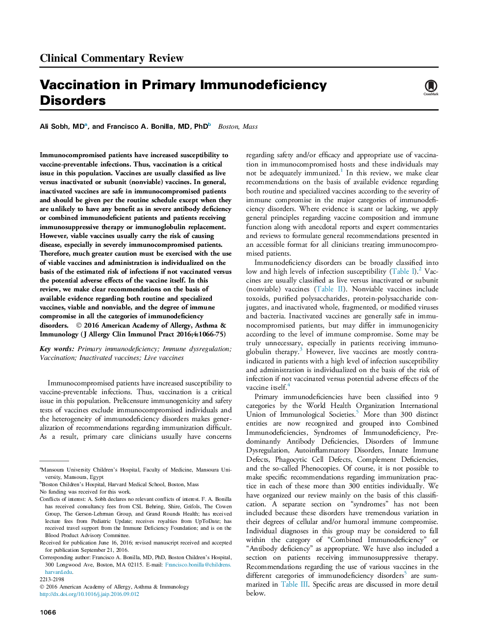 Vaccination in Primary Immunodeficiency Disorders