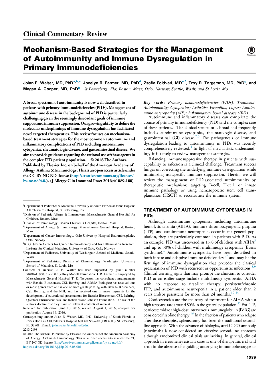 Mechanism-Based Strategies for the Management of Autoimmunity and Immune Dysregulation in Primary Immunodeficiencies