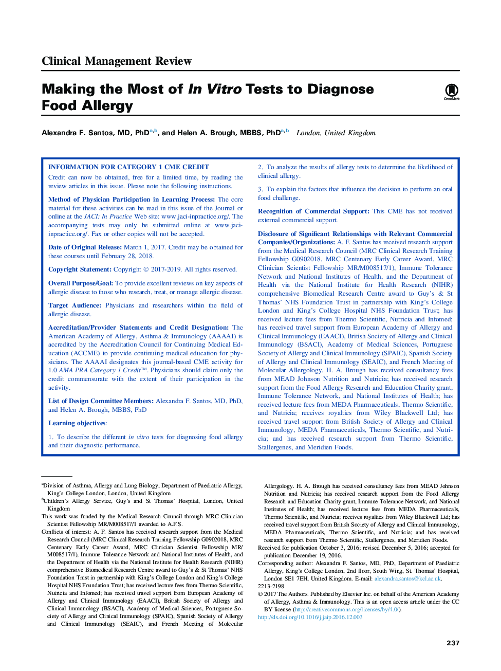 Making the Most of InÂ Vitro Tests to Diagnose Food Allergy