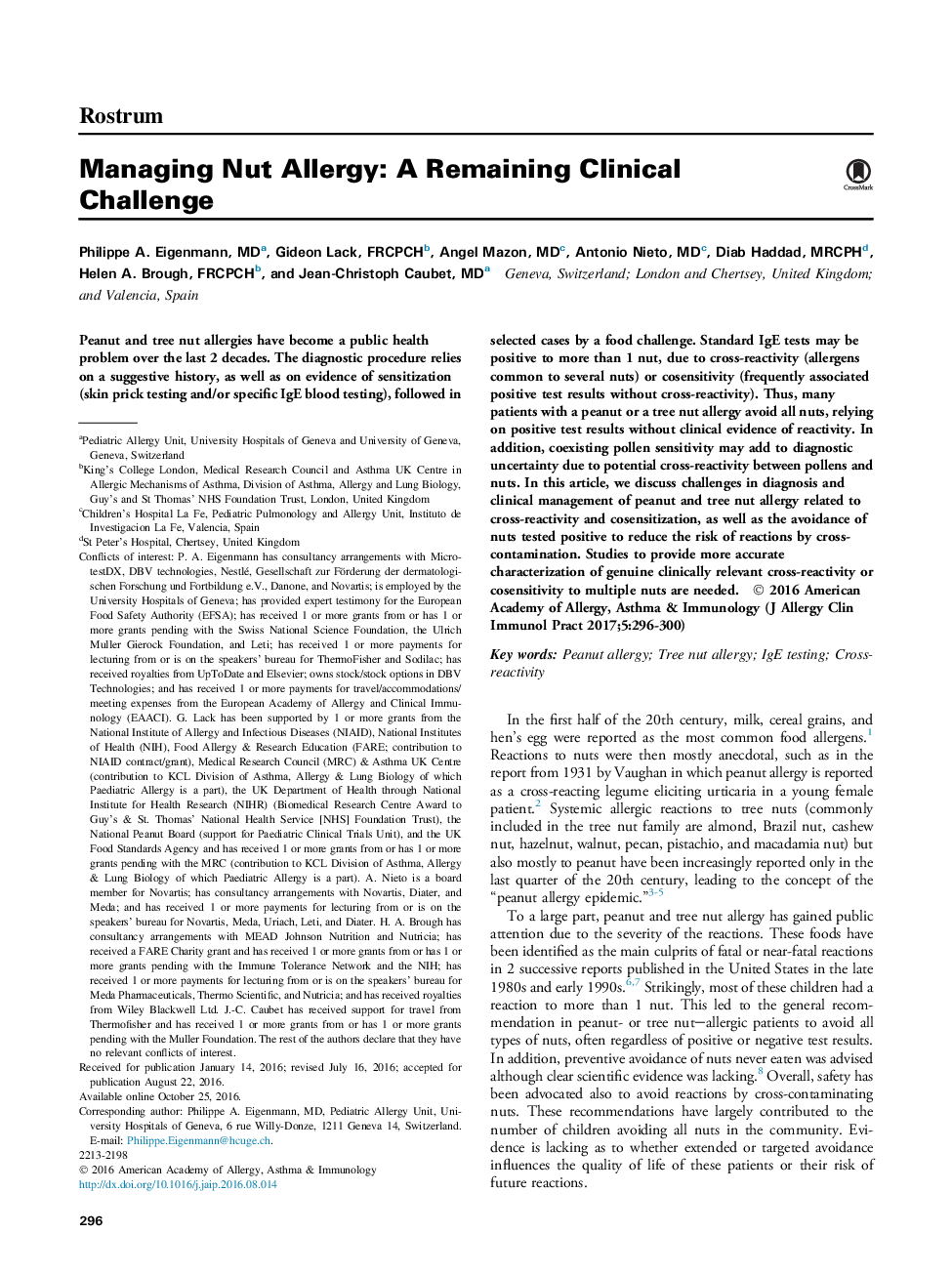 Managing Nut Allergy: A Remaining Clinical Challenge