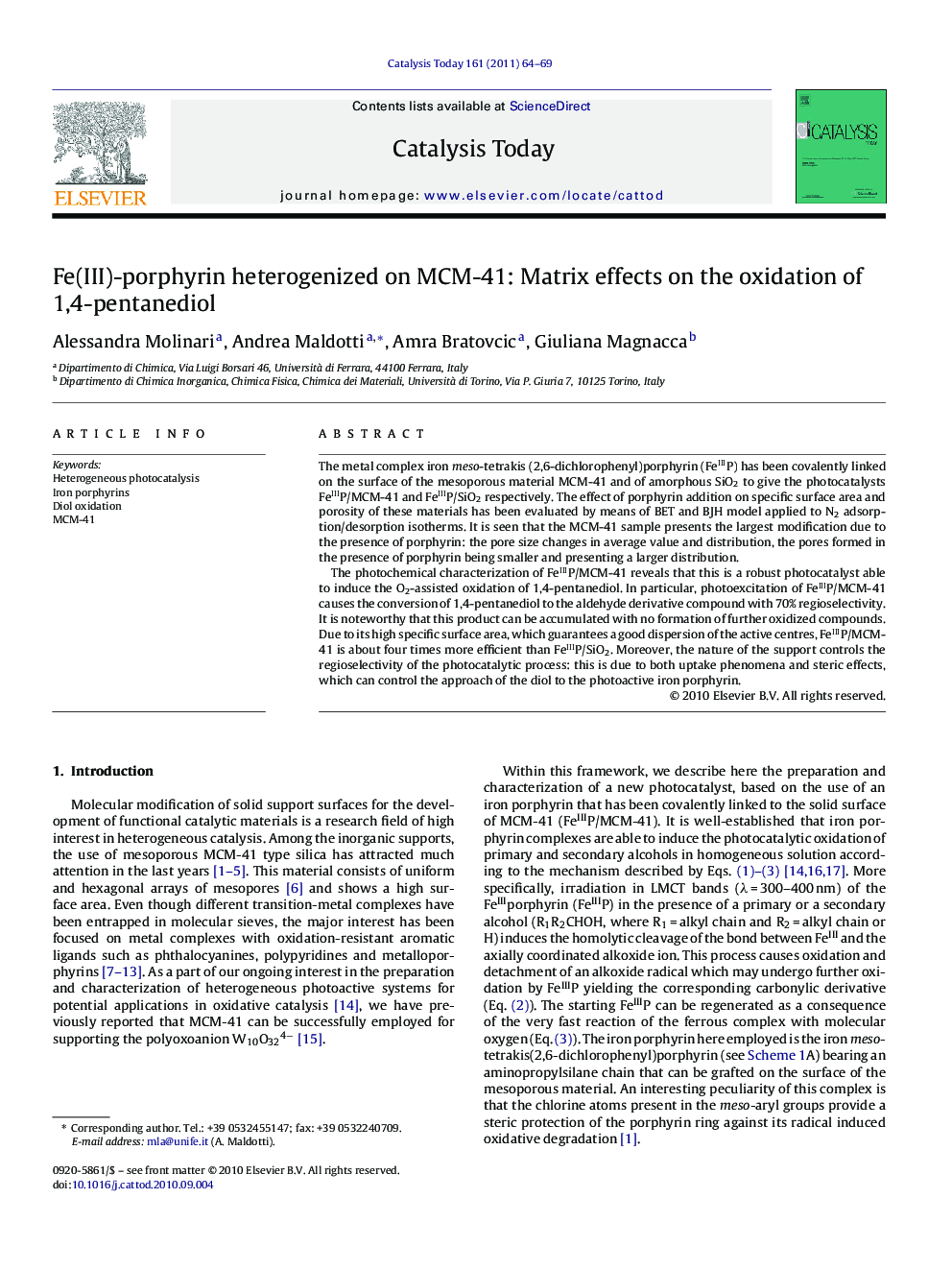 Fe(III)-porphyrin heterogenized on MCM-41: Matrix effects on the oxidation of 1,4-pentanediol