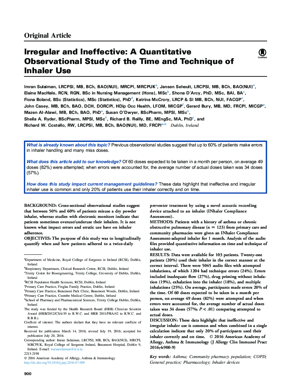 Irregular and Ineffective: A Quantitative Observational Study of the Time and Technique of Inhaler Use