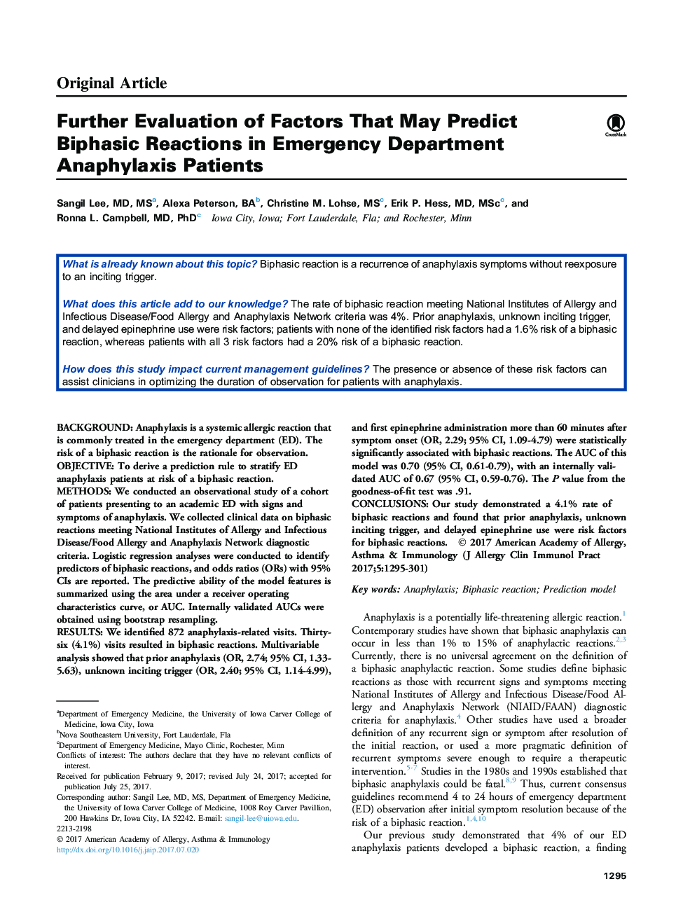 ارزیابی بیشتر عوامل مؤثر در پیشگیری از واکنش های دو طرفه در بیماران آنافیلاکسی گروه اورژانس 