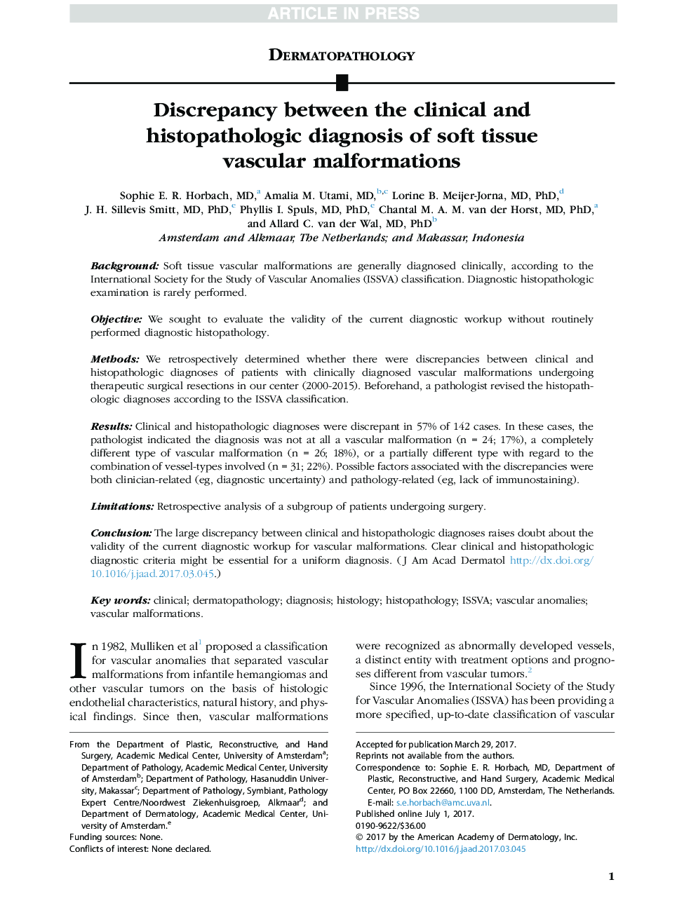 اختلاف بین تشخیص بالینی و هیستوپاتولوژیک ناهنجاری های عروقی بافت نرم 