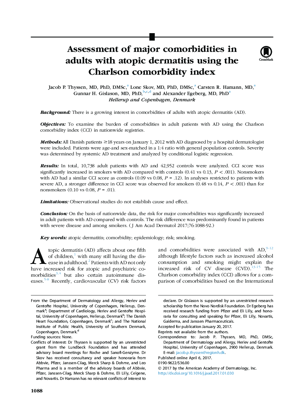 ارزیابی ترکیبات عمده در بزرگسالان مبتلا به درماتیت آتوپیک با استفاده از شاخص همبستگی چارلزون 