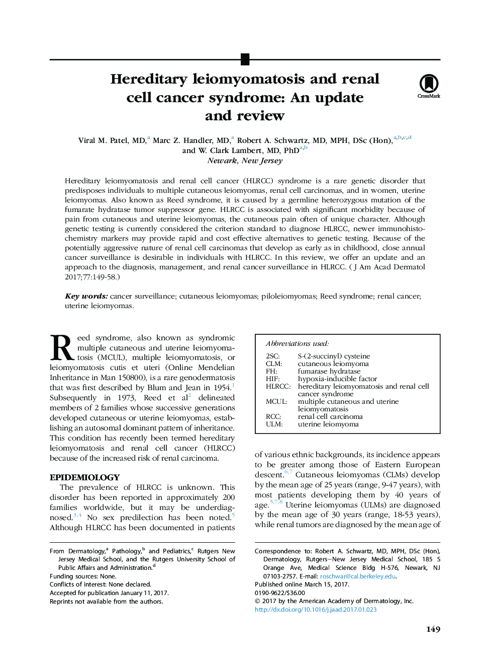 Hereditary leiomyomatosis and renal cell cancer syndrome: An update and review