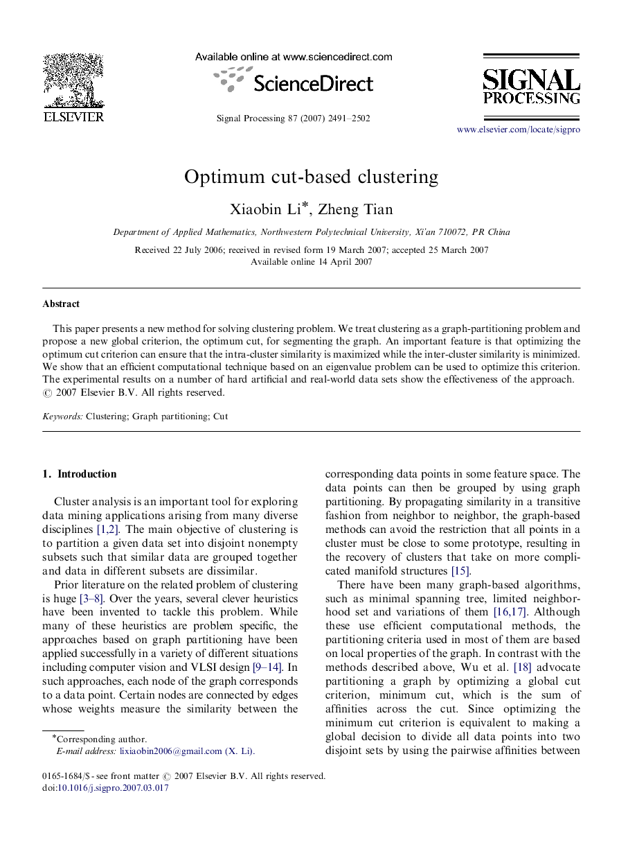 Optimum cut-based clustering