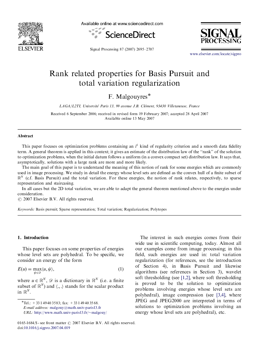 Rank related properties for Basis Pursuit and total variation regularization