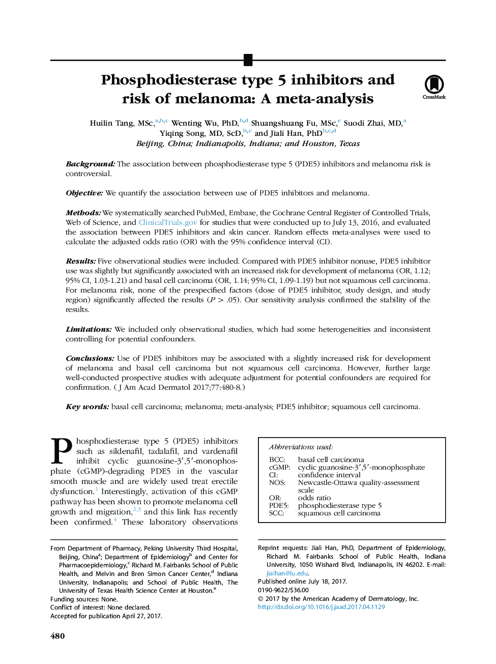 Phosphodiesterase type 5 inhibitors and risk of melanoma: A meta-analysis