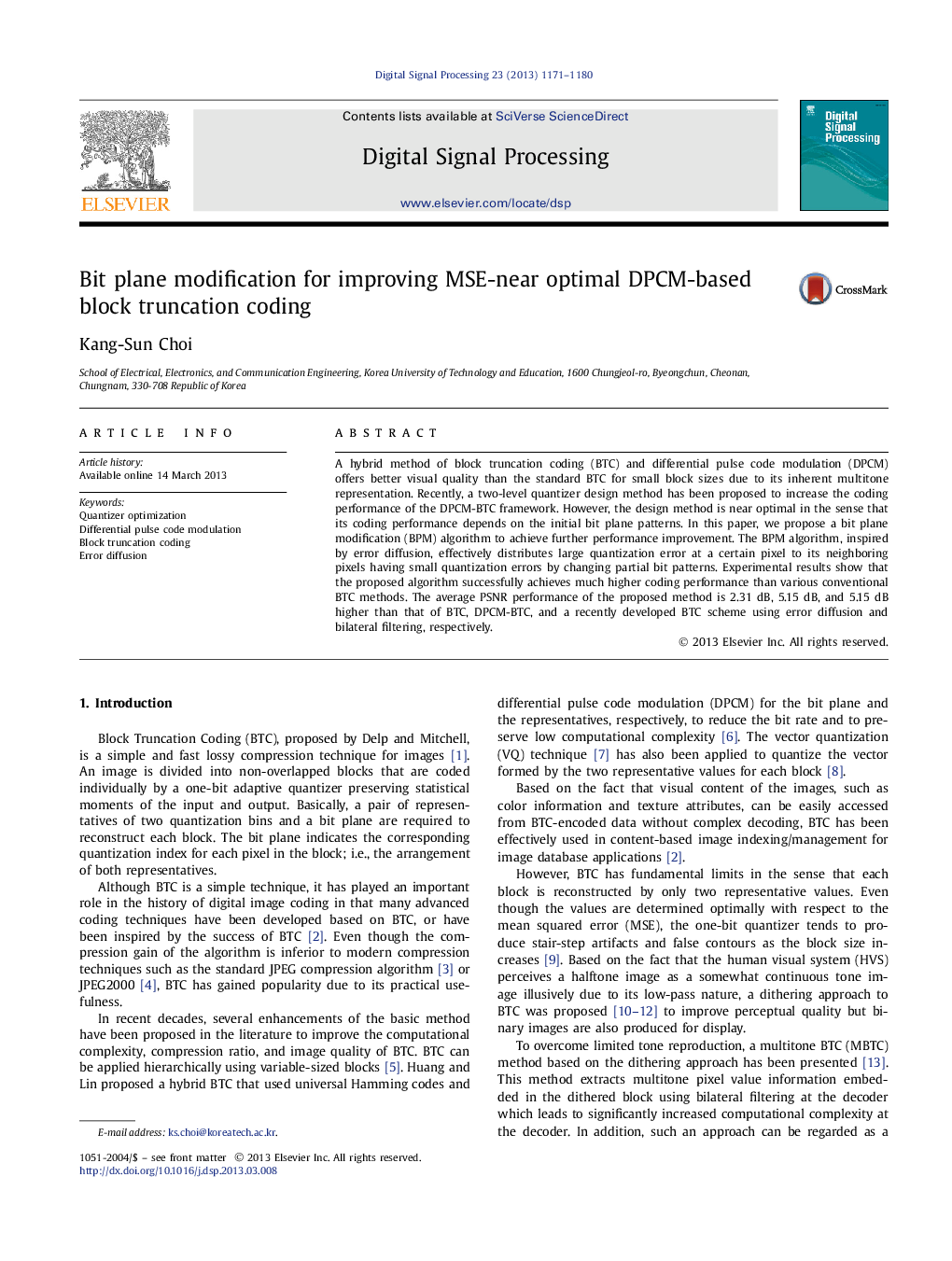 Bit plane modification for improving MSE-near optimal DPCM-based block truncation coding