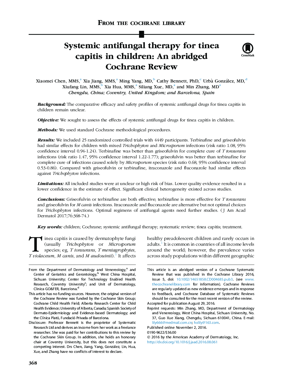 درمان ضد قارچی سیستمیک تندیس سرایت در کودکان: یک مرور کوتاه کاکرین 